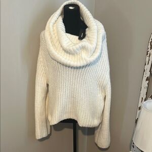 Express White Chunky Knit Cowl Neck Sweater NWT